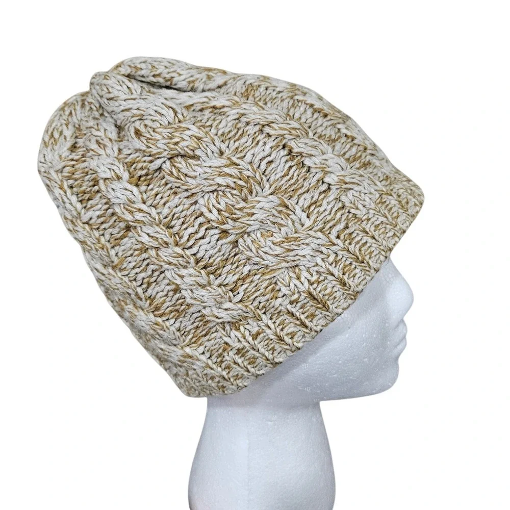 The North Face Minna Cable Knit Beanie Hat Fleece‎ Lined Brown Beige One Size